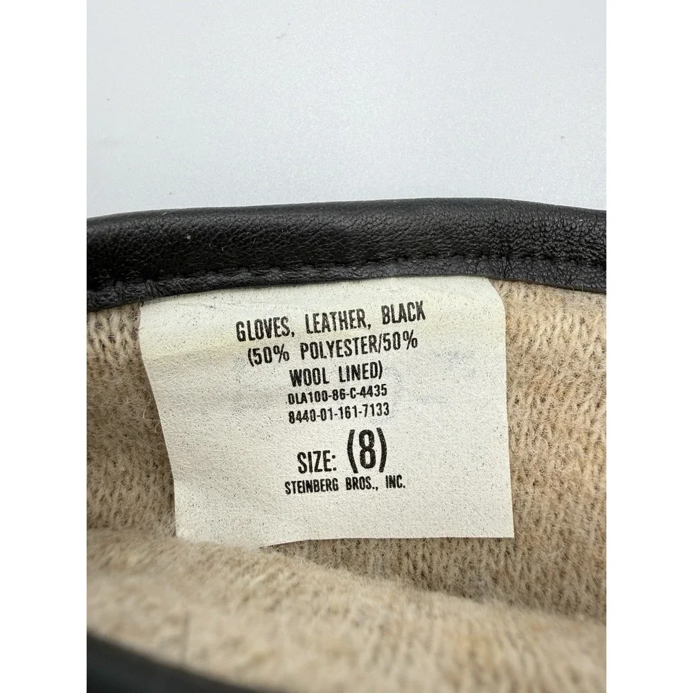 US Military Black‎ Leather Gloves Wool Lined Size 8 Steinberg Cold Weather
